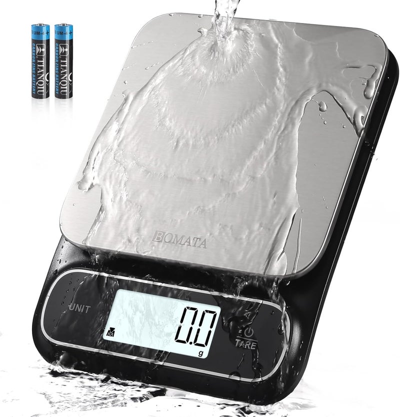 BOMATA Waterproof IPX6 Kitchen Scale, 0.1 g/0.01 oz High Precision, 5 kg/11 lbs, Digital Scale with Backlight, Stainless Steel Weighing Platform, for Food, Cooking, Baking, Weight Loss.. B619, Grey - Image 1